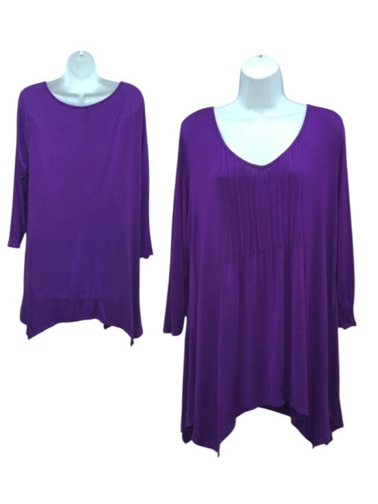 Covington Tops - Covington Purple Front Pintucked Curved Hem Top - Women’s 1X